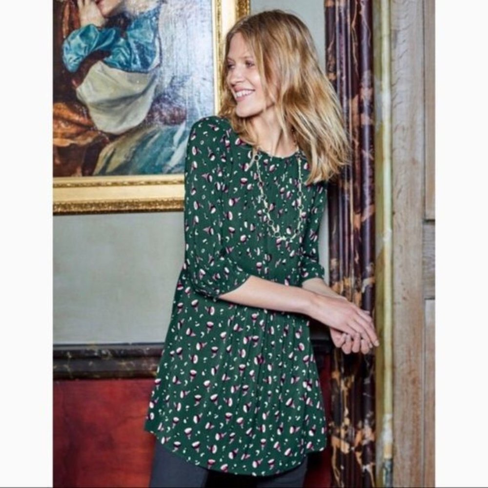 BODEN Aurelia Tunic Green Heathland Bud sz 8L Women's - Picture 2 of 10